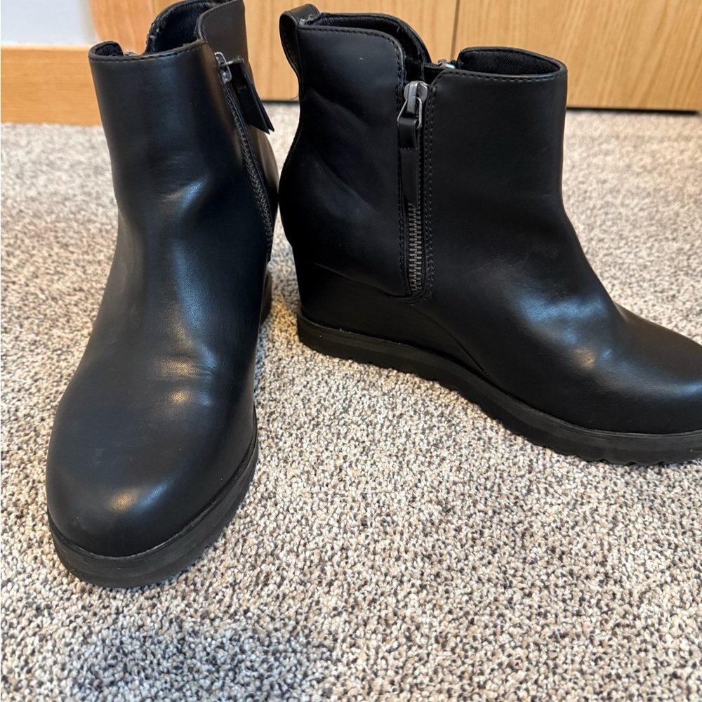 Yellow Box Black Wedge Ankle Boots